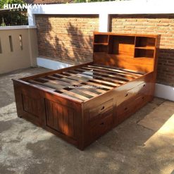Tempat Tidur Dipan Laci Rak Headboard