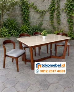 Meja Makan Top Marmer 4 Kursi Kayu Jati