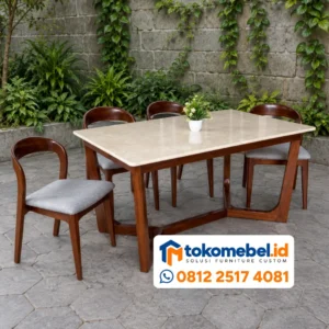 Meja Makan Top Marmer 4 Kursi Kayu Jati